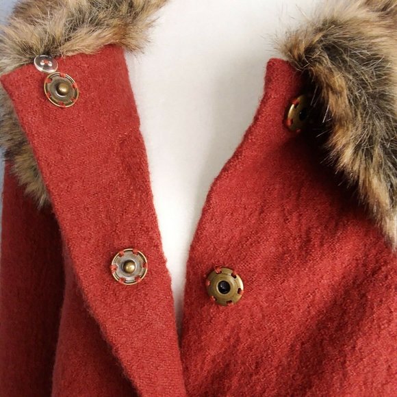 Evan-Picone Women's 100% Wool Faux Fur Collar Jacket Rust Red Button Plus 2X - Picture 9 of 11